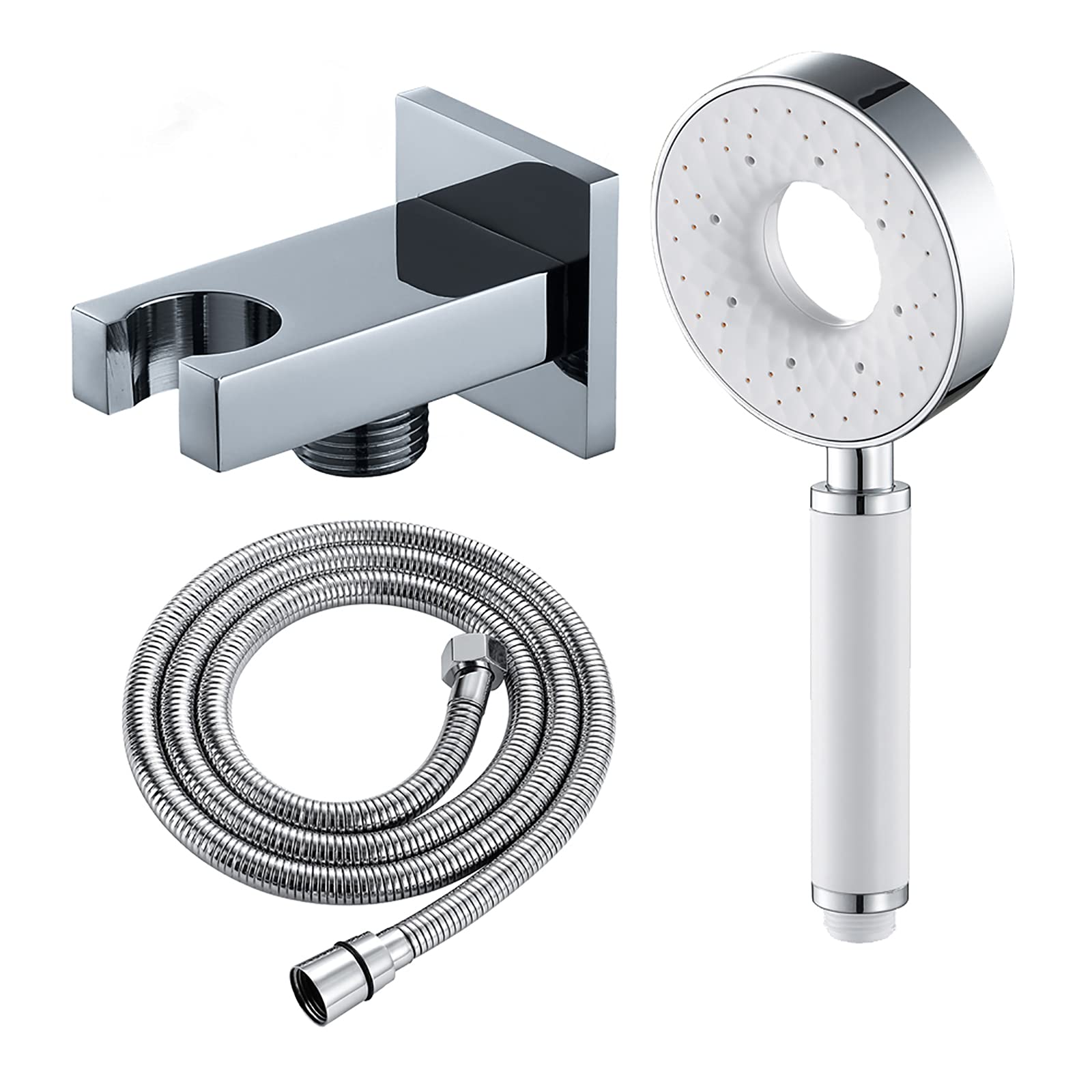 Soffione Doccia Universale Bianco e Cromo Doccetta per Doccia con 3 modalità di Funzione, ABS Telefoni Doccia Alta Pressione Doccetta per Vasca con Ottone Supporto Doccia, 1.5M Tubo Doccia