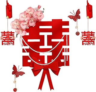 HannaFires Chinese Double Happiness Wedding Room Décor Set - Traditional Style Gift for Bridal Room, Door Decorations, Perfect Wedding Supplies.