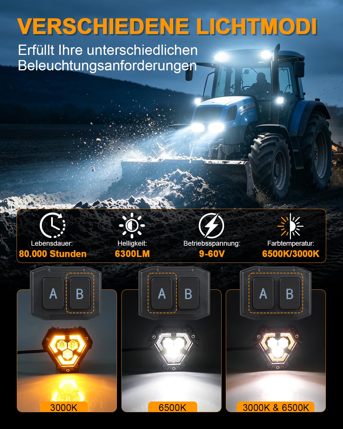 antom 2 Stück LED Arbeitsscheinwerfer 12V/24V 186W 4,5 m Kabelsatz