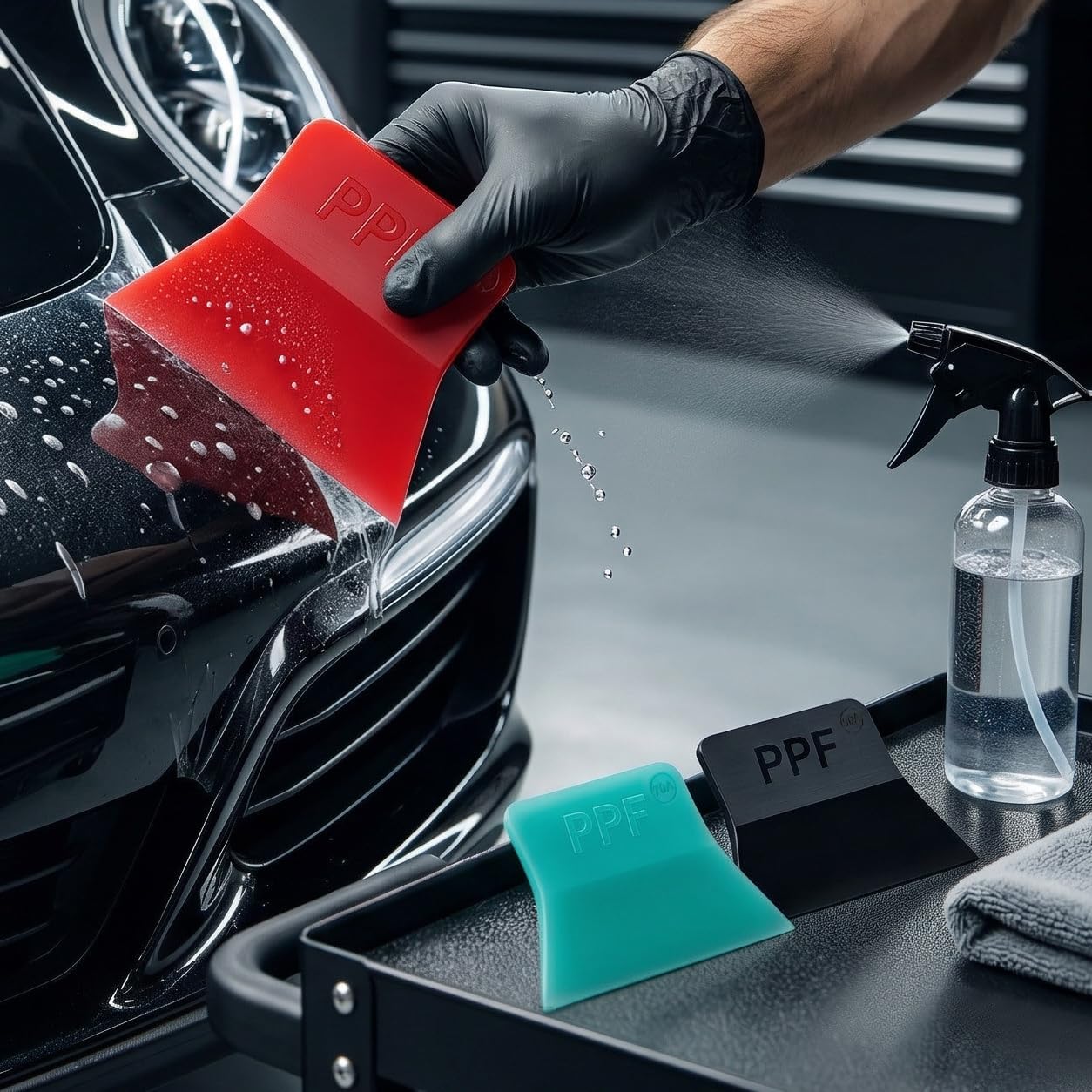QWORK 3 in 1 PPF Squeegee Vinyl Wrap Tool Set, Different Hardness Rubber Scrapers Soft TPU Mini Squeegee for Car Paint Protection Film, Window Tint & Vinyl Wrap Installation Tools