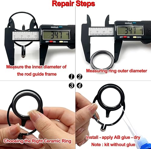 Miniatura 4 de FishTrip Kit de reparación de ojales de caña de pescar, 60 unidades160 piezas, kit de reparación de caña de pescar, 12 tamaños, kit de repuesto de