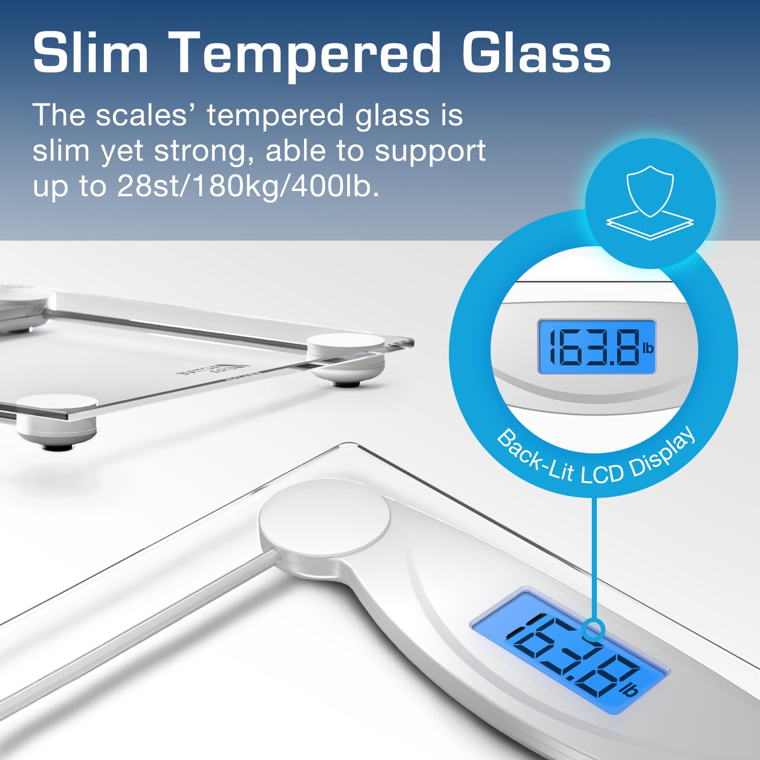Active Era Digital Body Weight Scale - Ultra Slim High Precision Bathroom Scale with Tempered Glass, Step-on Technology and Backlit Display - Body Weighing Scale 180kg / 400lb (lbs/Stone/kgs)