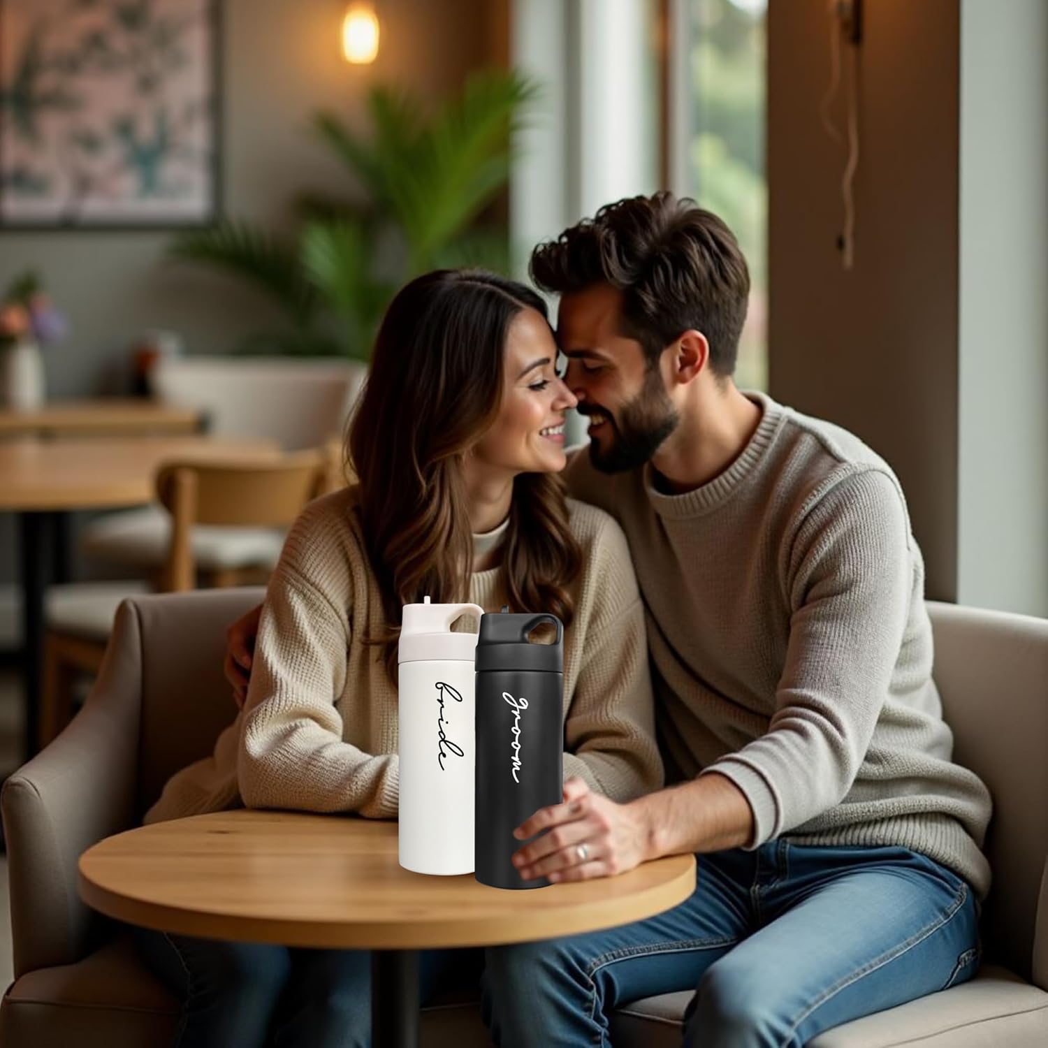 Bride and Groom Insulated Tumblers | The Perfect Engagement Gift for Couples | Personalized Wedding Water Bottles for Him and Her - Image 7