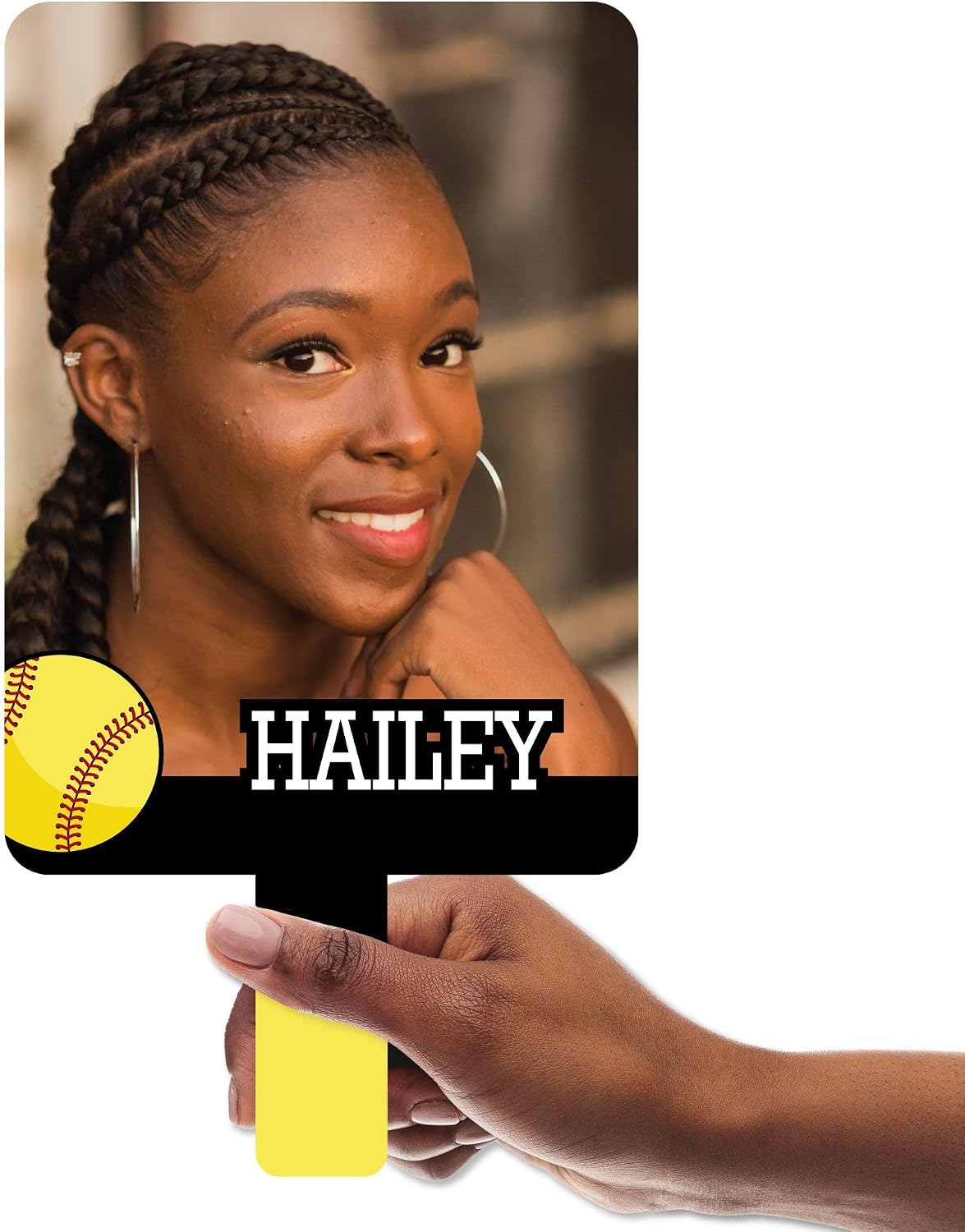 Big Dot of Happiness Custom Fastpitch Softball Photo Paddle, Senior Night Face Fan with Handle, Personalized Graduation Big Head on Stick, Sports Face Cutout, Party Photo Booth Prop, 1pc