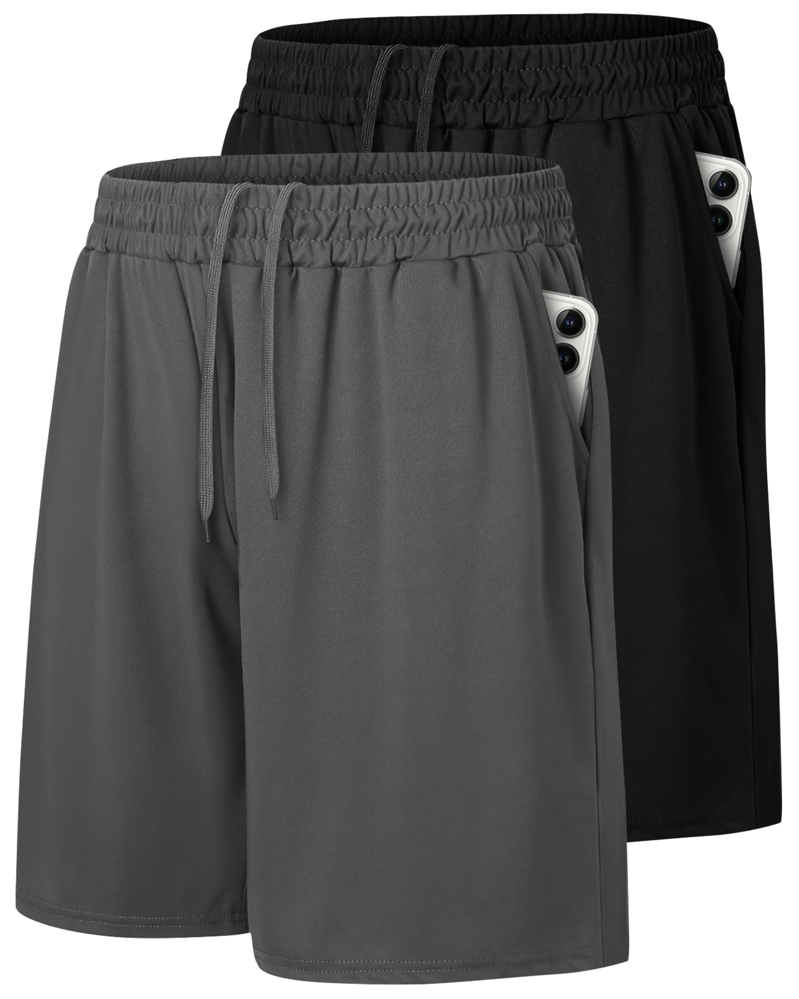 Photo 1 of 2 Pack Mens Gym Basketball Shorts - Athletic Black Workout Quick Dry Shorts with Pockets for Casual Running