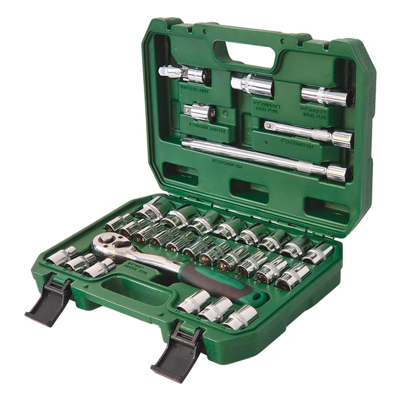 Lot de 32 outils de mécanicien de 1,3 cm avec clé à cliquet, barres d'extension et joint universel pour réparation automobile et ménage