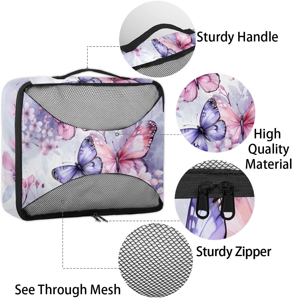Flowers Butterfly Pattern 4 Set Packing Cubes Packing Cubes for Women Lightweight Travel Essential Bag Clothes Carry on Suitcase Bags for Accessories Essentials
