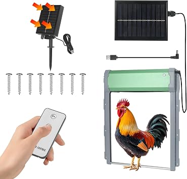 Solar-Powered Automatic Chicken Coop Door with Timer, Light Sensor & Remote Control Weatherproof Aluminum Alloy Design with Anti-Pinch Safety Feature