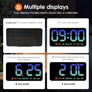 Digital Wall Clock 8.5 Inch Large Display LED Alarm Clock with Date Week Temperature Double Alarm 3 Levels Brightness Adjustable Countdown Clocks for Living Room Bedroom Classroom Kitchen (Blue)