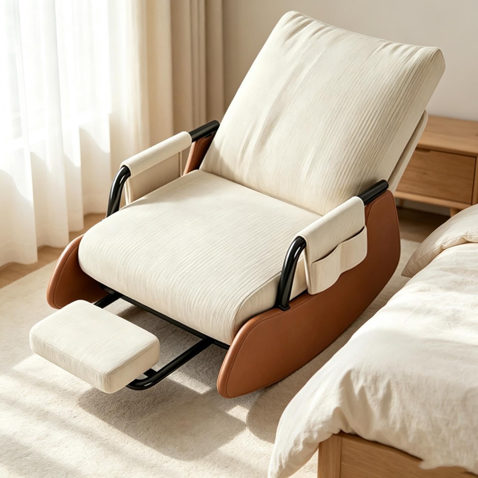 Fauteuil à Bascule inclinable avec Repose-Pieds, Fauteuil de Salon