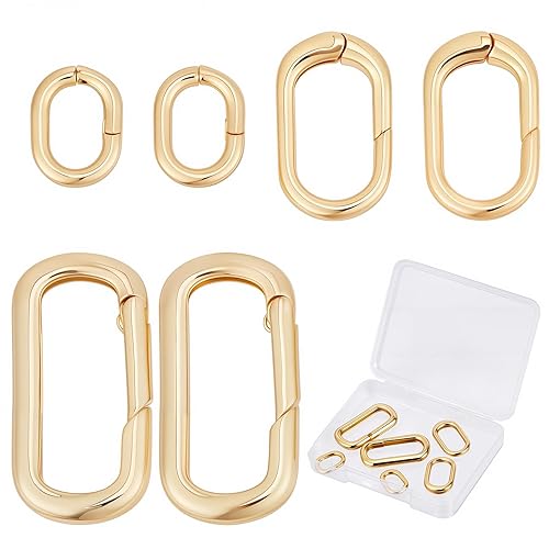 SUNNYCLUE 1 Box 6Pcs 3 Sizes Brass Oval Key Rings