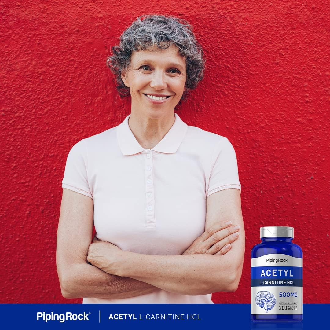 Piping Rock Acetyl L-Carnitine HCL | 500 mg | 200 Powder Capsules | Non-GMO, Gluten Free Supplement