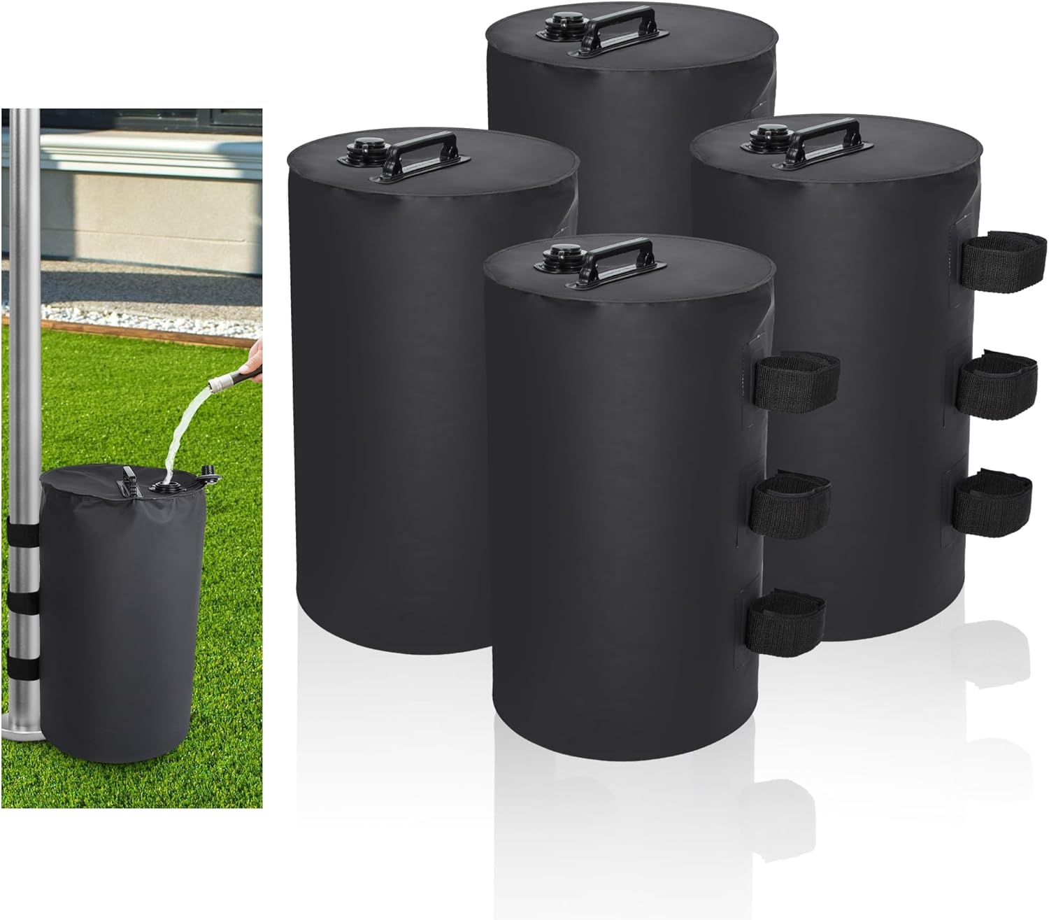 4-Pack Canopy Water Weight Bag, 88 LBS, 20 L Black Water Tent Weights, Leg Weights for Pop Up Canopy, Sandbags Tents, Strong Windproof for Pop up Canopy, Gazebo, Shelter, Durable, Easy to Store & Use