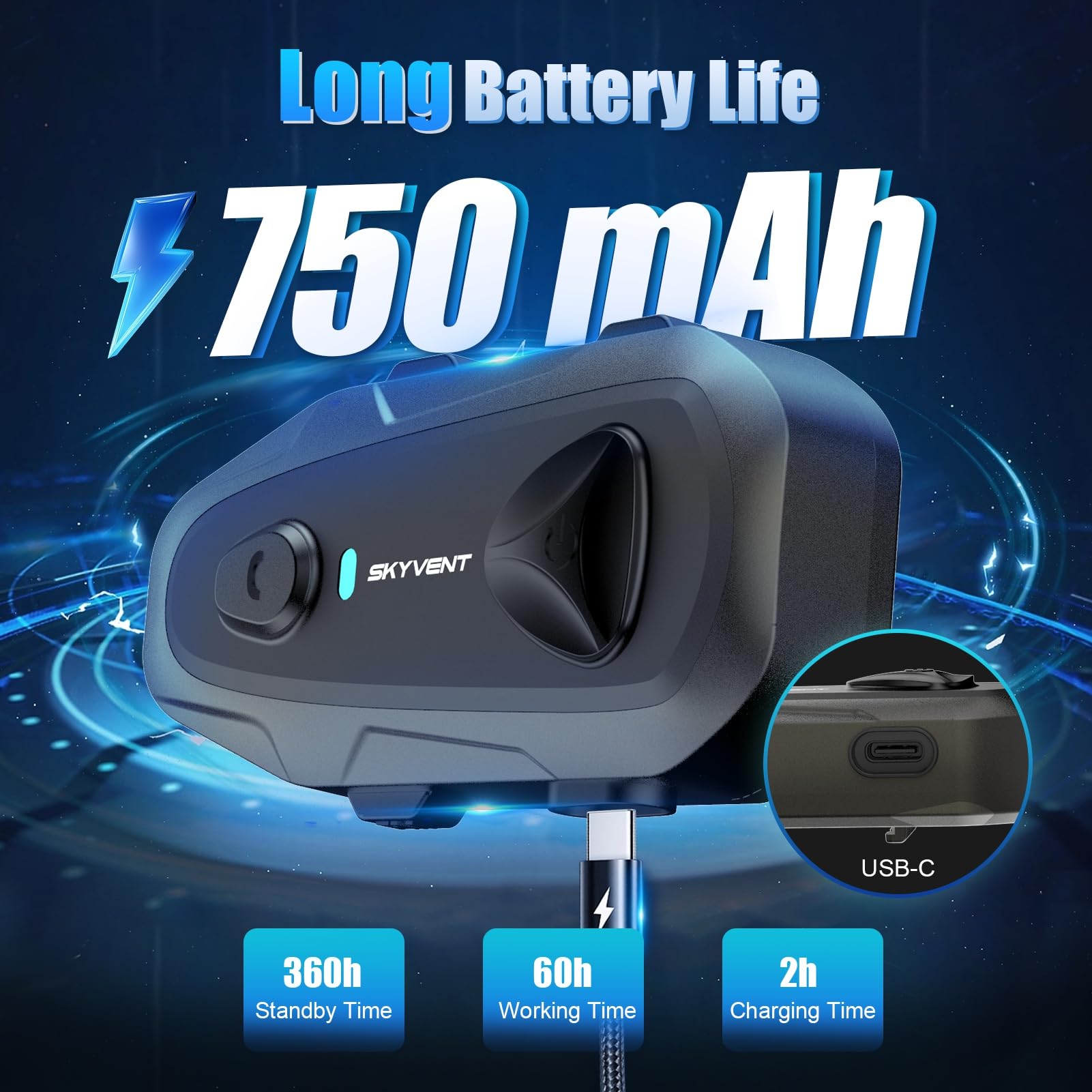 E1 Auricolare Bluetooth per Moto -Bluetooth5.3 Interfono Professionale per Casco fino a 800 m, Controllo Vocale Impermeabile IP65 e Chiamate in Vivavoce, Altoparlanti HD e Cancellazione del Rumore