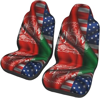 Afghanistan Afghan and American USA Flag Car Seat Covers Full Set of 2, Universal Fit Front Bucket Seat Protectors for Cars, Trucks & Suvs - Durable Polyester Custom Print