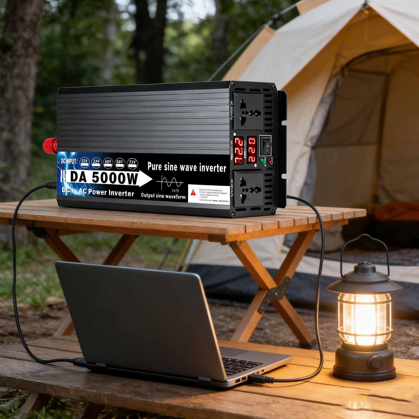 Inwerter YXINHONGYUE 5000W czysta fala sinusoidalna 72V do 220V 50Hz przenośny solarny inwerter samochodowy DC na AC z ochroną przed przepięciem do ciężarówki, łodzi Czarny