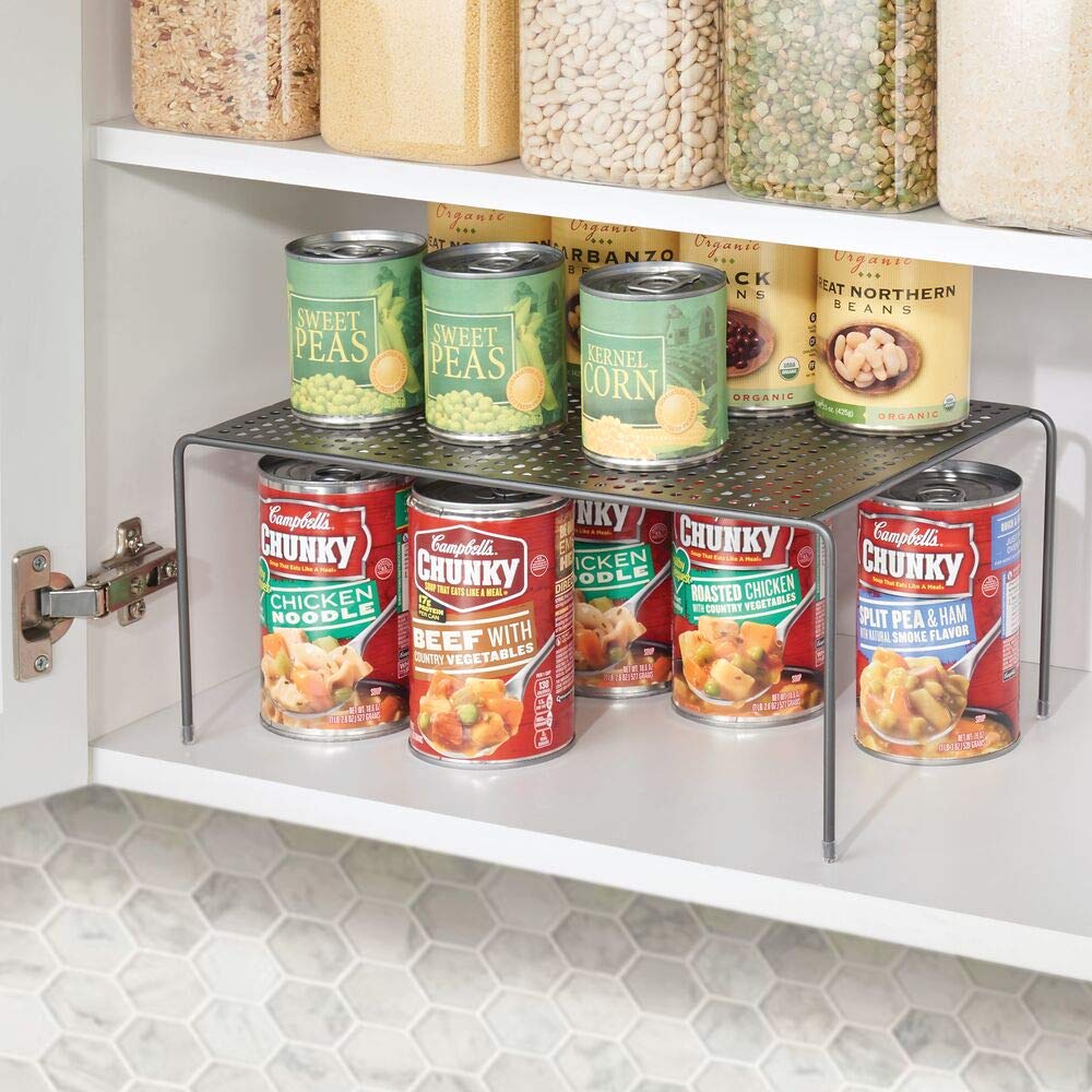 mDesign set de 2 étagère cuisine – rangement cuisine autoportant en métal – range vaisselle de cuisine pour tasses, assiettes, aliments, etc. – gris