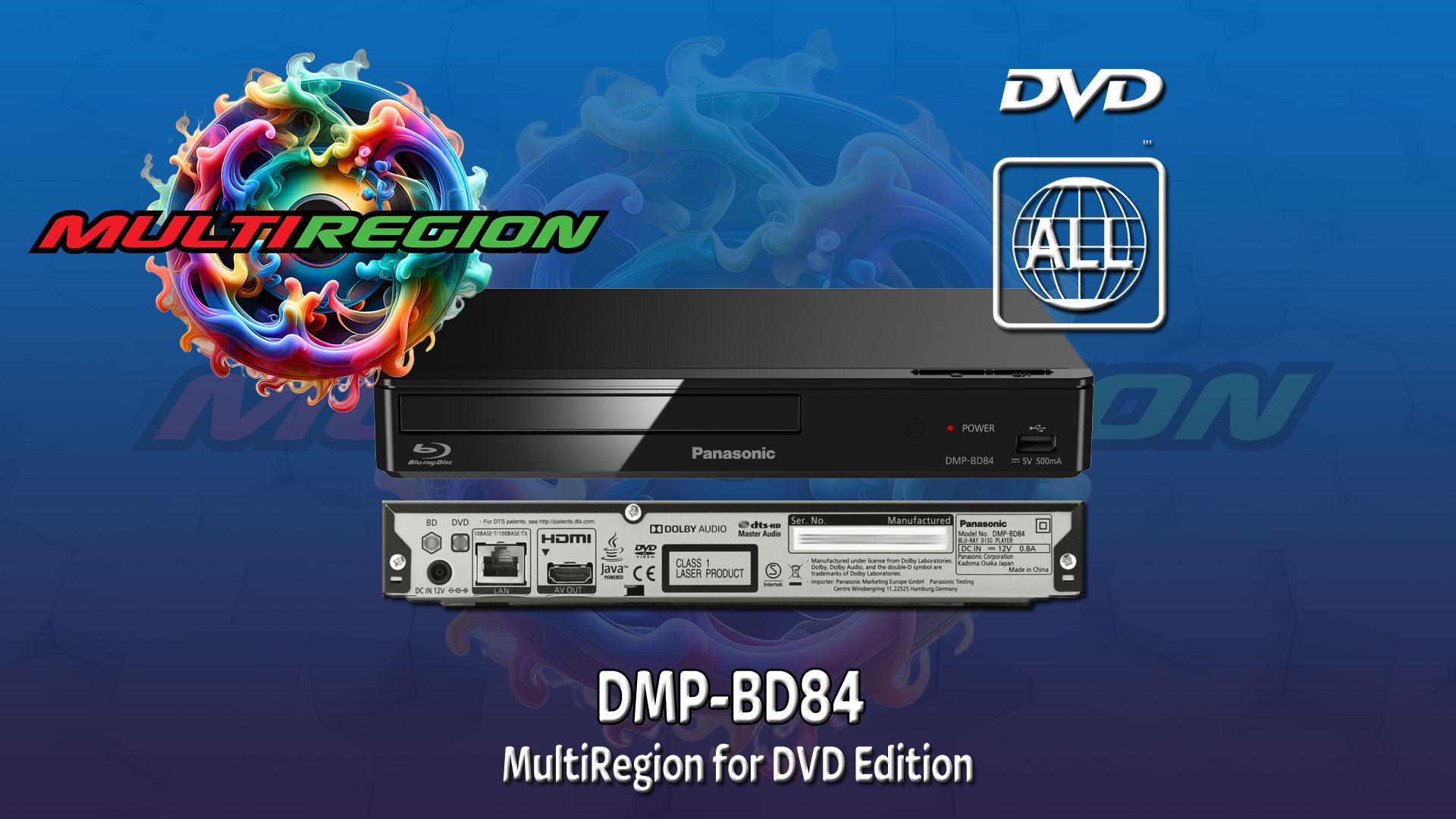 MULTIREGION Blu-ray Player Compatible with Panasonic DMP-BD84EB-K