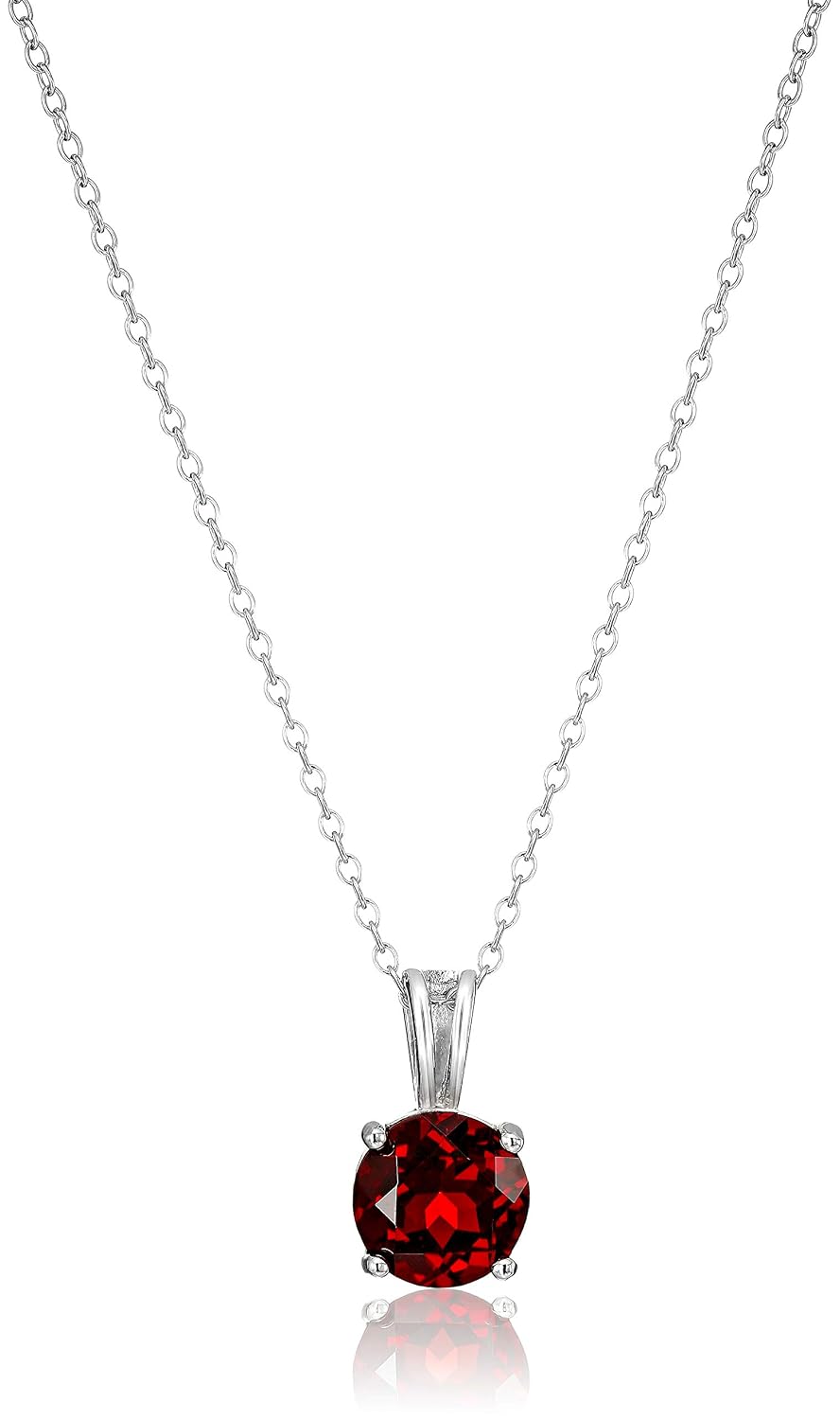 Amazon Essentials Sterling Silver Round Cut Birthstone Pendant Necklace 18"