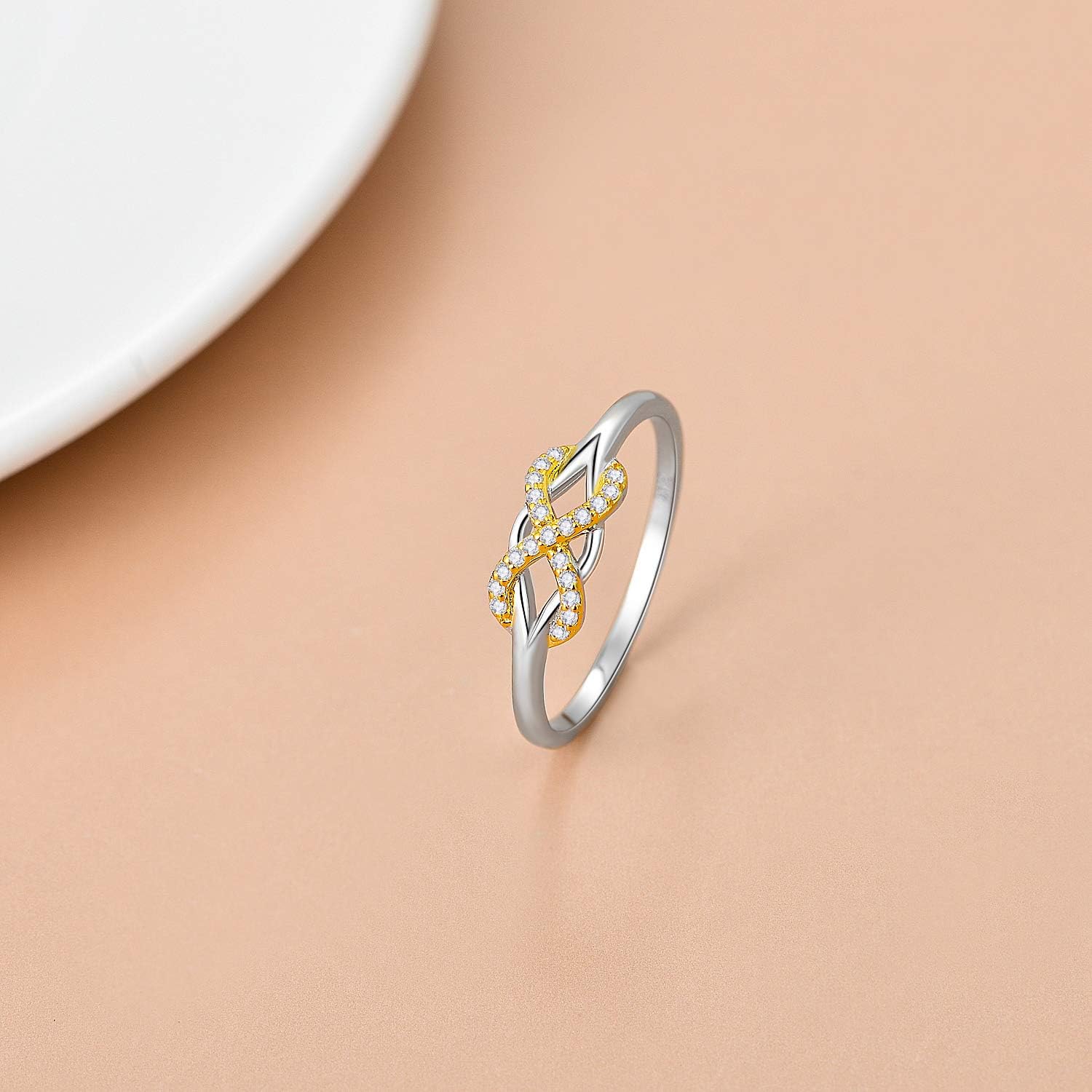 SISGEM Infinity Love Band Ring,14K Solid Gold Celtic Love Knot Symbol Natural Diamond Ring Forever Endless Promise Ring Anniversary Wedding Engagement Band for Women Size 5-11 - Image 4