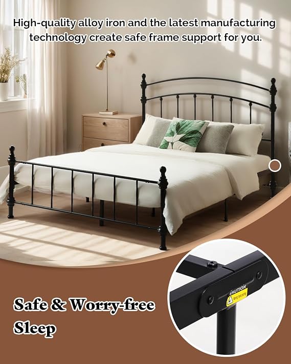 Queen Metal Bed Frame with Headboard & Footboard, Platform Bed