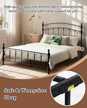 Queen Metal Bed Frame with Headboard & Footboard, Platform Bed