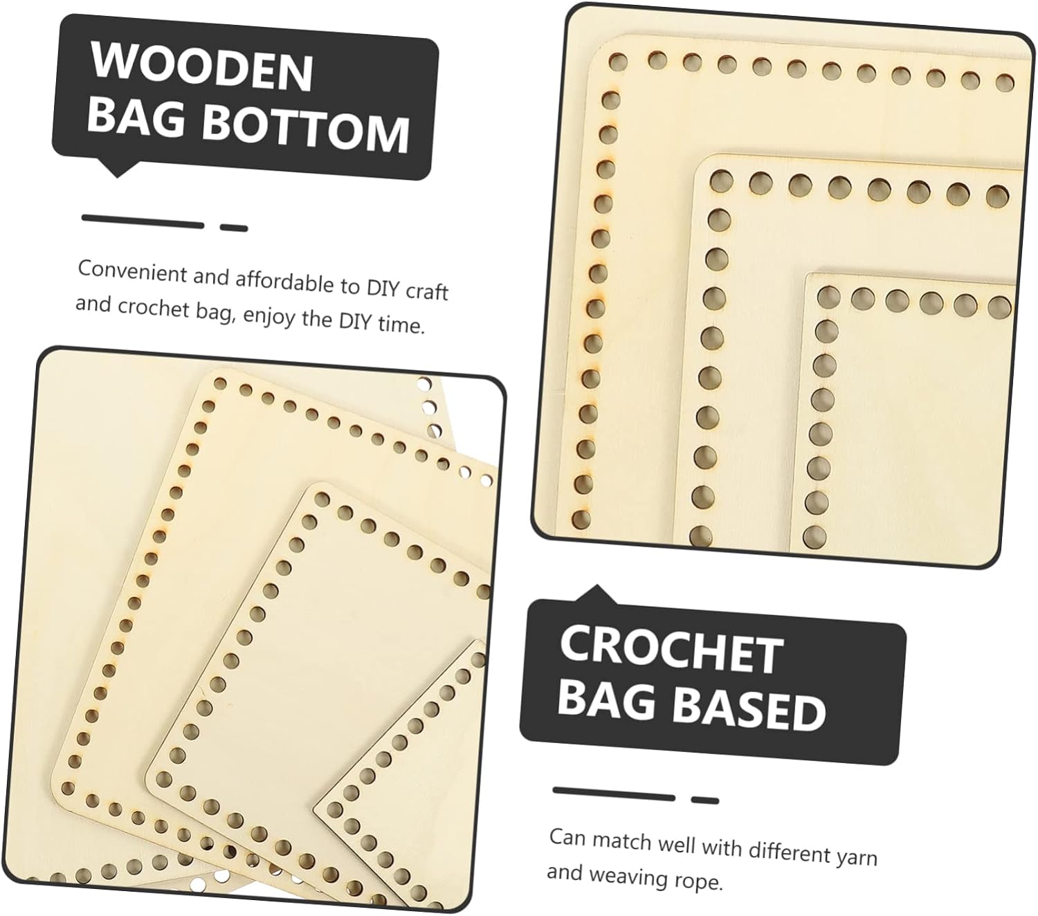 Angoily 5pcs Wooden Crochet Basket Bottom Base for Crafting Wood Base for Knitting and Weaving for Storage Bags and Handbags