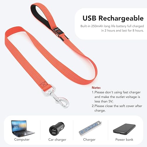 Miniatura 4 de Colaseeme Correa para perro iluminada, correas LED para mascotas, recargable por USB, luces de seguridad para perros por la noche (4 pies, naranja)