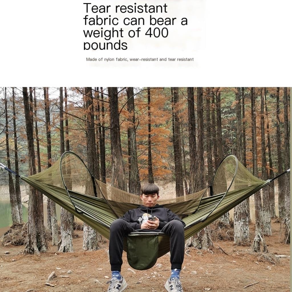 Hammock Double Automatic Quick-Opening Mosquito Net Hammock Outdoor Camping Anti-Rollover Nylon Hammock with Mosquito Net Hammock Outdoor(Orange)