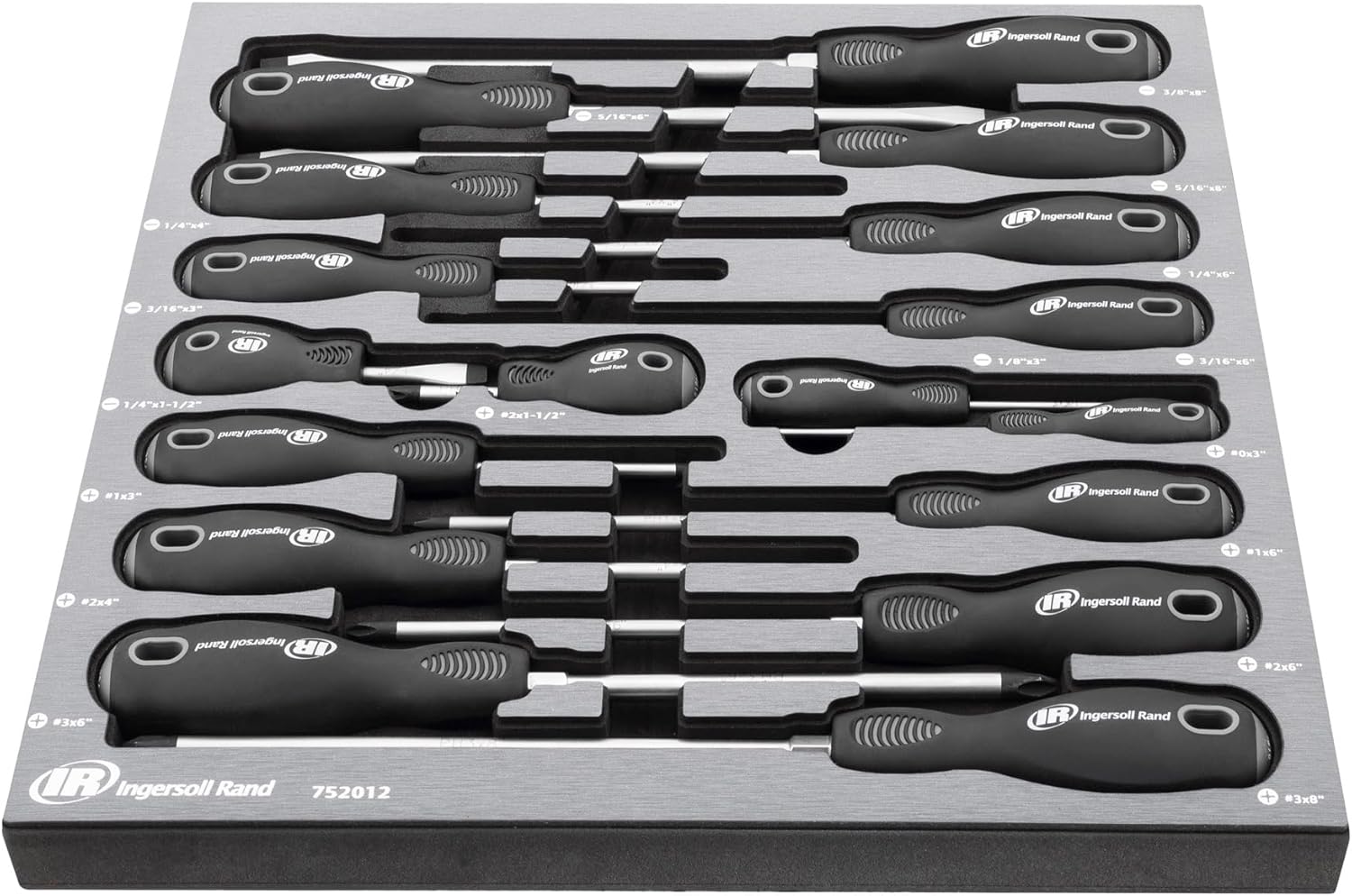 Ingersoll Rand 17 Piece Master Screwdriver Set with EVA Tray, Magnetized Tips, Hex Bolsters, SVCM Alloy Shafts, Soft Grip Handles, Slotted and Phillips - 752012