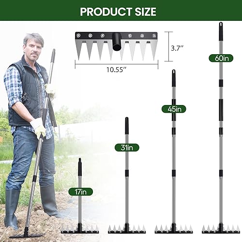 Miniatura 6 de Herramienta de deshierbe de acero inoxidable con hoja de sierra, mango desmontable de 4 secciones para jardinería sin esfuerzo, trabajo en el patio