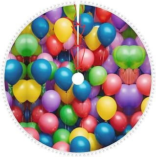 Globos coloridos con estampado de cielo azul de arpillera para decoración de árbol de Navidad con ribete de pompones, adornos de fiesta de vacaciones, decoración de interiores