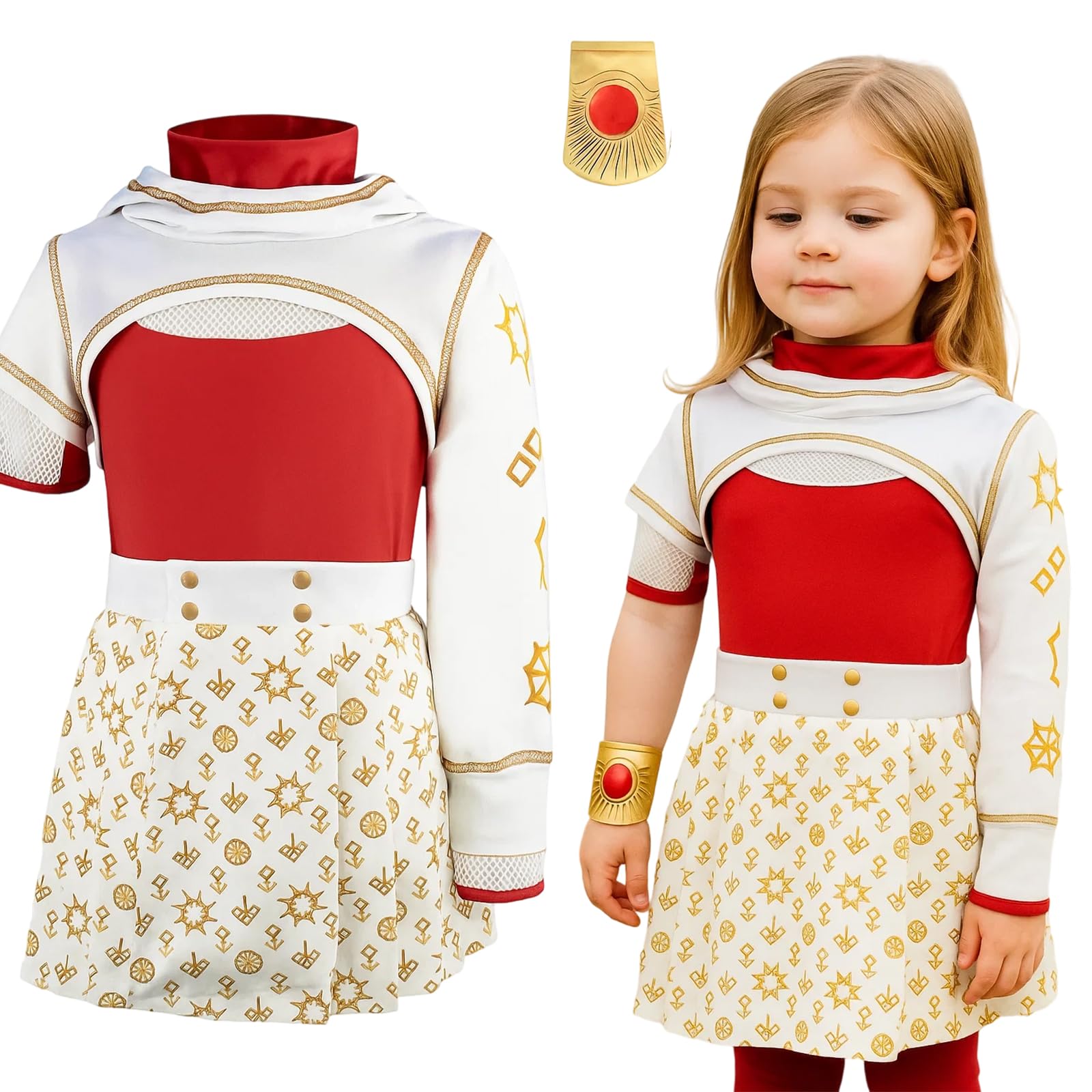 Zombies 4 Costumes, Halloween Costumes for Kids, 4 Pcs Girls Halloween Costume Including Tops, Coat, Skirts, Wristbands for Kids Girls halloween Outfits Cheerleader Cosplay (130)