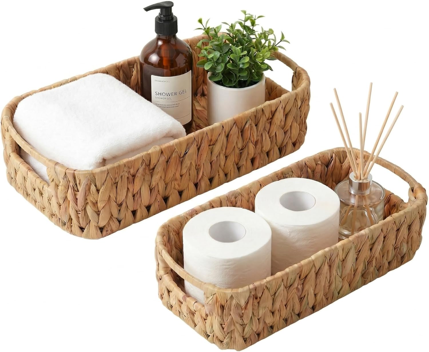 Woven Toilet Paper Holder Basket 2-Pack Water Hyacinth Wicker Bathroom Toilet Paper Storage Narrow Small Toilet Basket Tank Topper Over The Toilet Storage Durable Living Room, Kitchen and Bedroom