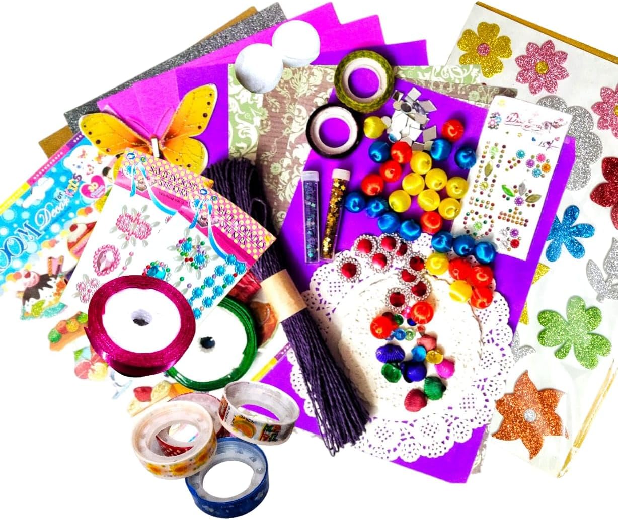 CREATIVE PENCIL Decorative Material DIY Craft Kit with 60pcs Ice- Cream Stick, Googly Eyes,Stamps, Ribbons (DIY Craft KIT 2, Activity Kit for Kids)