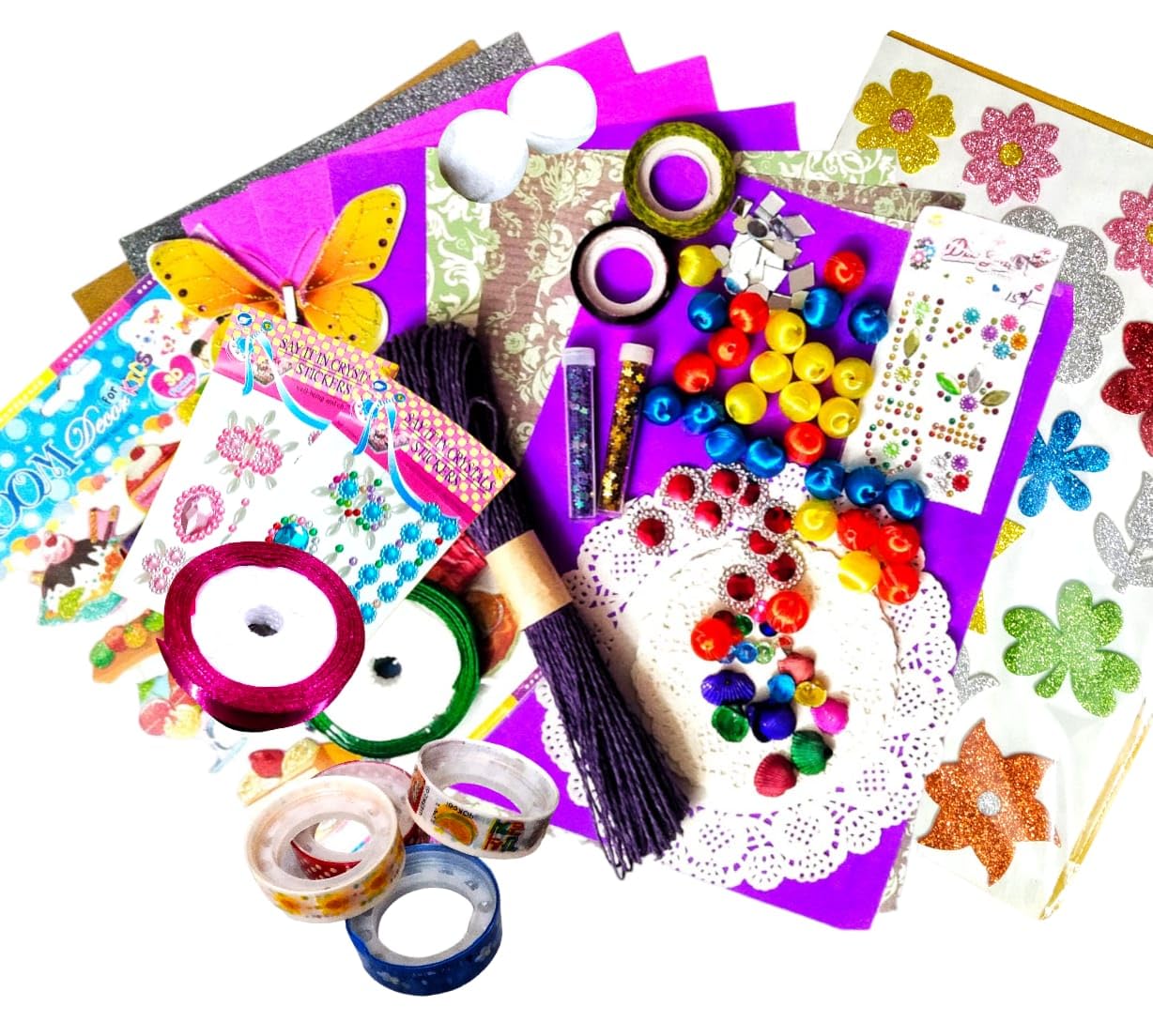 CREATIVE PENCIL Decorative Material DIY Craft Kit with 60pcs Ice- Cream Stick, Googly Eyes,Stamps, Ribbons (DIY Craft KIT 2, Activity Kit for Kids)