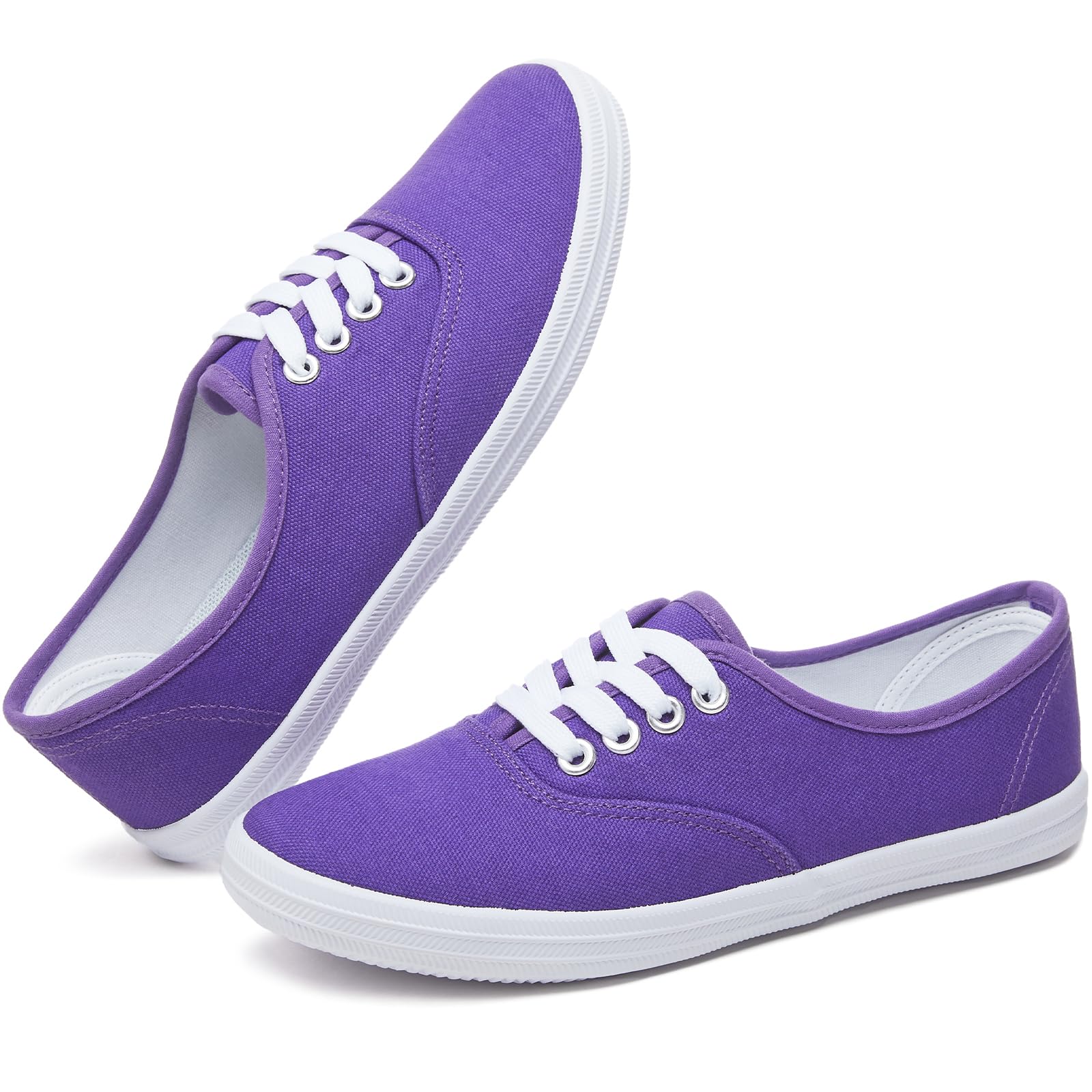 TUOPIN Womens White Canvas Sneakers Low Top Lace-up Canvas Shoes  Lightweight Casual Tennis Shoes