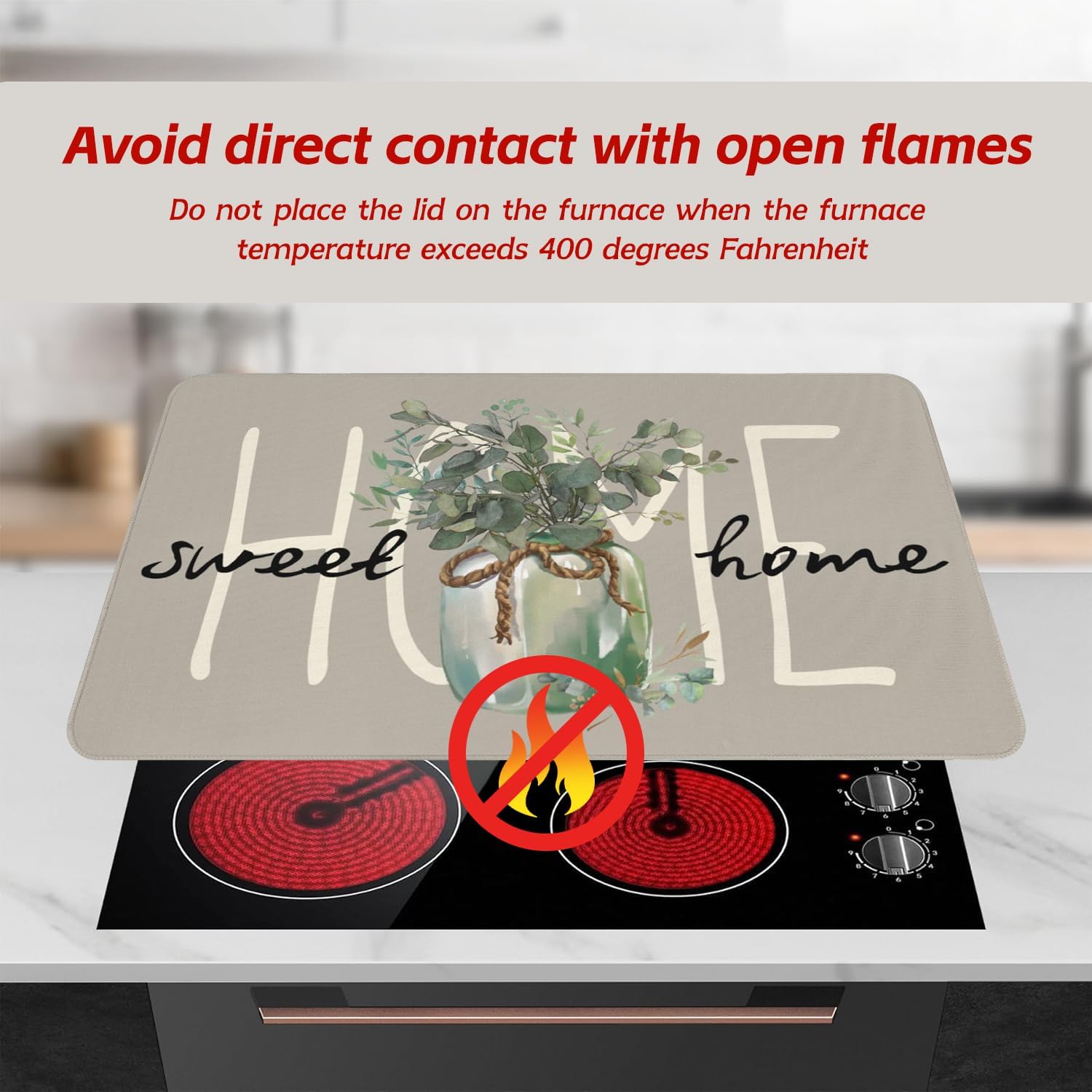 Spring Stove Top Cover for Electric Stoves,Home Sweet Home Glass Stove Top Cover,Heat Resistant Cooktop Protector Mat,Non-Slip Washable Dish Drying Mat,Spring Summer Kitchen Decor,28"x20"