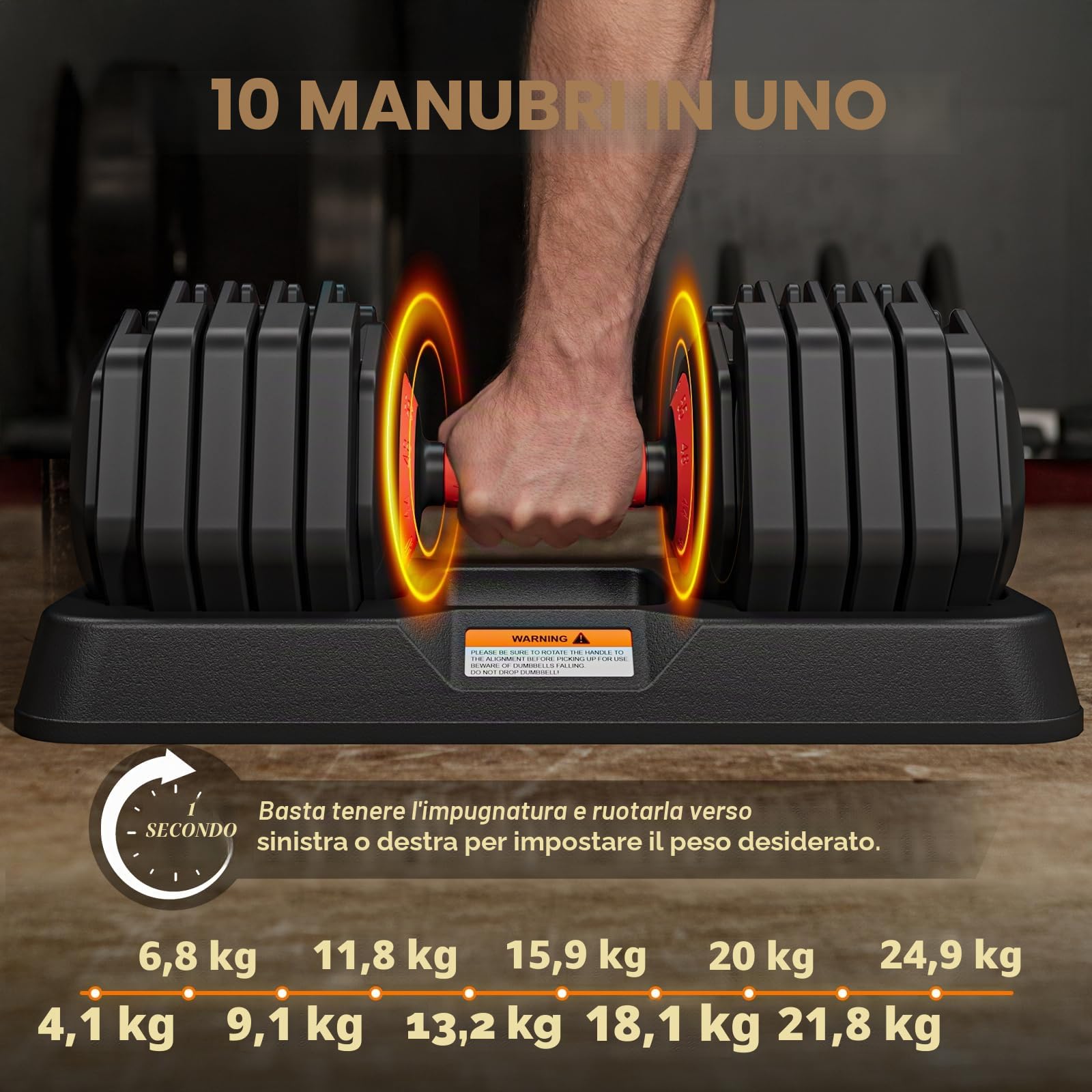 Set di manubri Dripex, set di manubri regolabili 24,5 kg/55 libbre un paio, regolazione a 10 posizioni con impugnatura antiscivolo, manubri fitness in acciaio