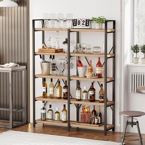 Miniatura 8 de FATORRI Estantería industrial de 5 niveles, estantería alta de madera rústica y metal con estantería abierta grande para el hogar, oficina, sala de