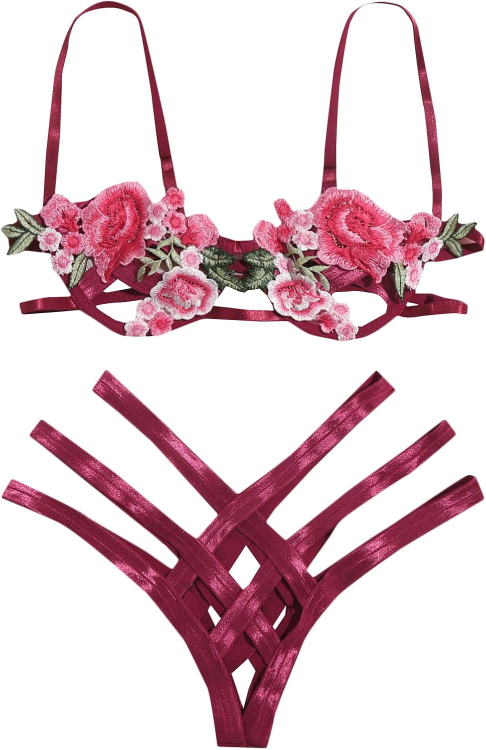 SOLY HUX Women's Floral Appliques Underwire Bra and Criss Cross Panty Lingerie Set: Clothing, Shoes & Jewelry