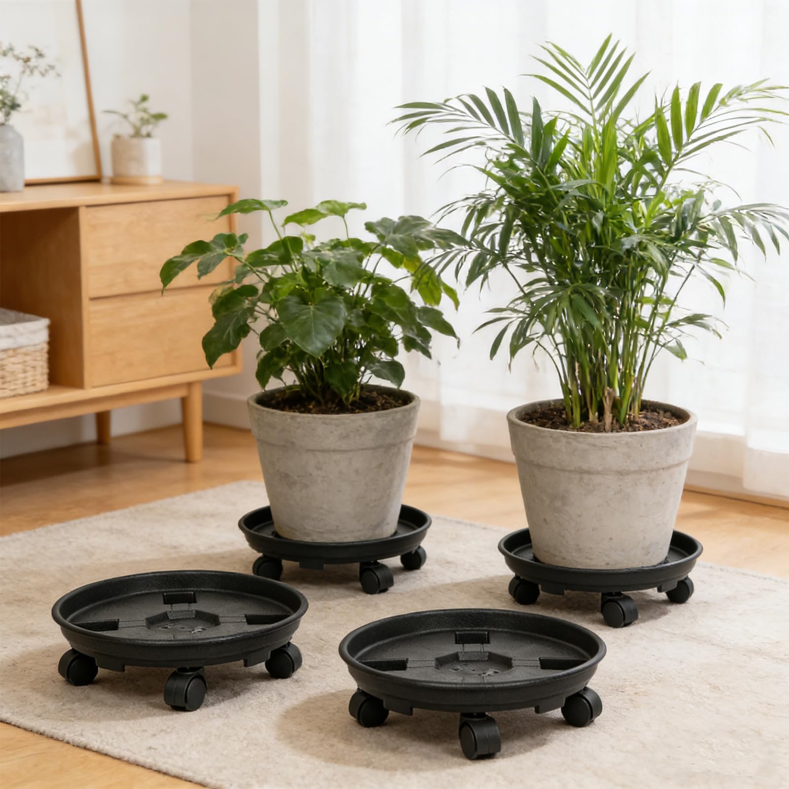 Porte Plante à roulettes 30 cm, Supports de Pots de Fleurs en Plastique, Support Plante Roulette intérieur et extérieur