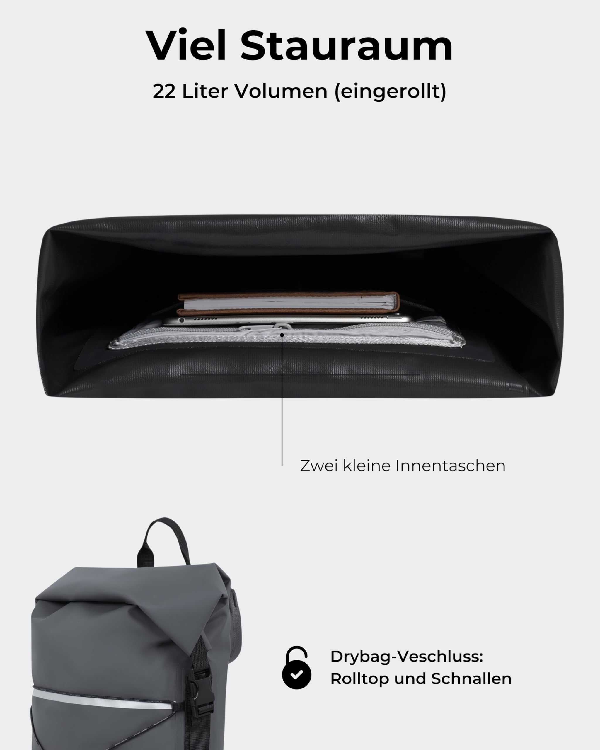 Johnny Urban Dry Bag Fahrradtaschen für Gepäckträger Grau - Myles Bike - wasserdichte Tasche für Fahrrad - 3 in 1 Drybag, Rucksack und Gepäckträgertasche - 34L