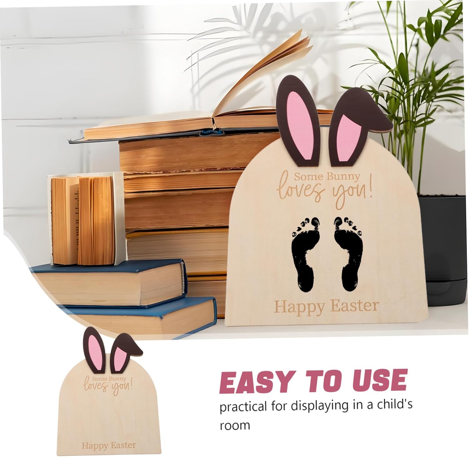 BESPORTBLE Handprint Ornament Kit for Baby Easter Bunny Footprint Keepsake Wooden Frame Decor for Nursery