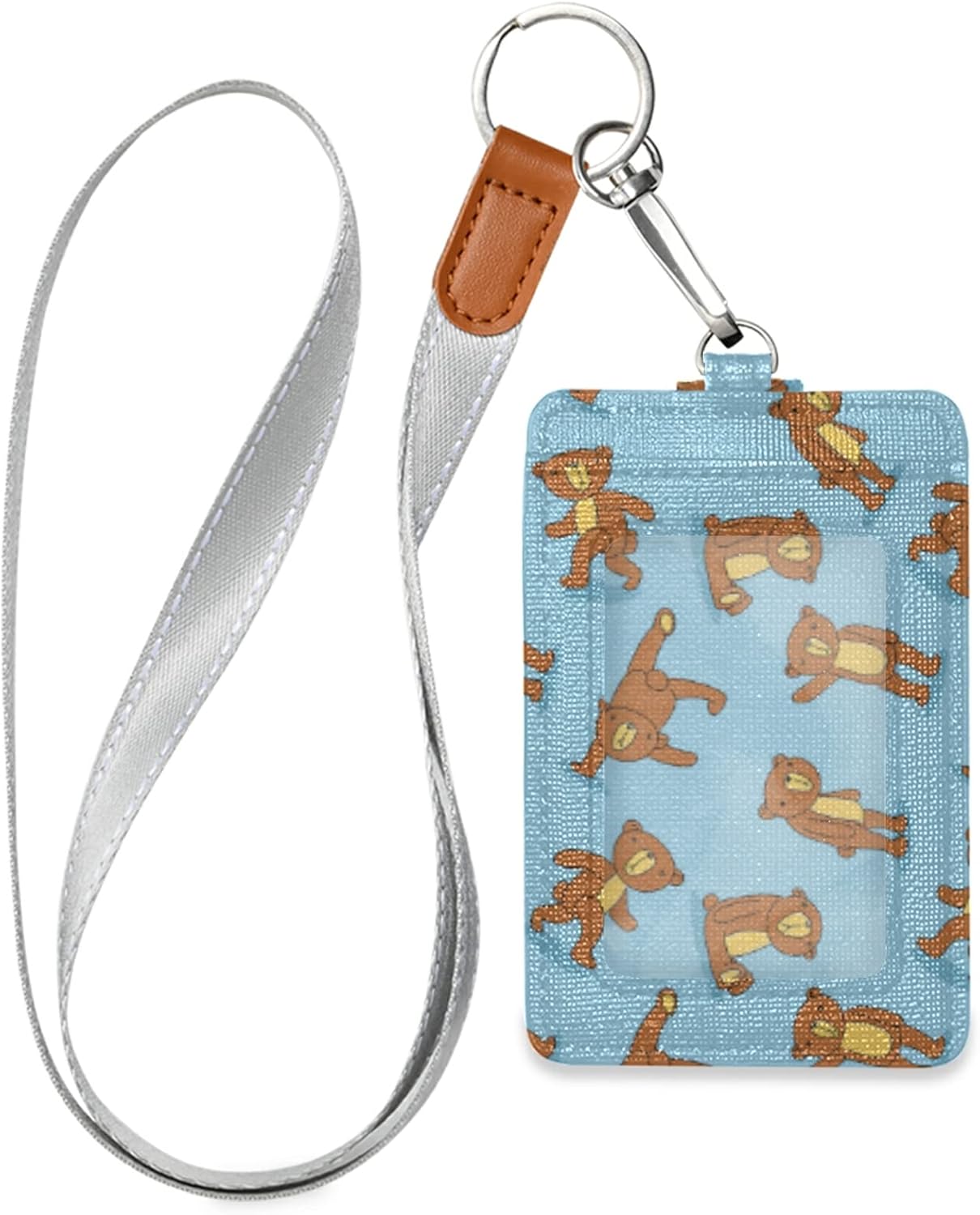 Idカードホルダー 本革 縦型 Idカードケース かわいい くま パスケース ネームホルダー 定期入れ パス入れ 社員証 名刺 定期入れ 通勤 通学 パスケース カード入れ 名札ケース 首かけ 吊り下げ メンズ レディース 男女兼用 Cafe Du Jardin Com