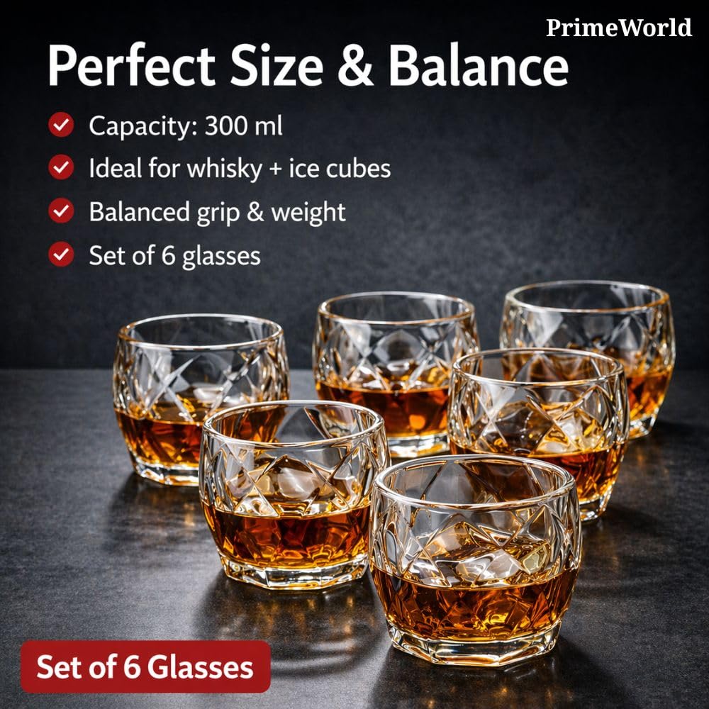 Crystal Whiskey Glasses Set - 6 Premium Tumblers -4