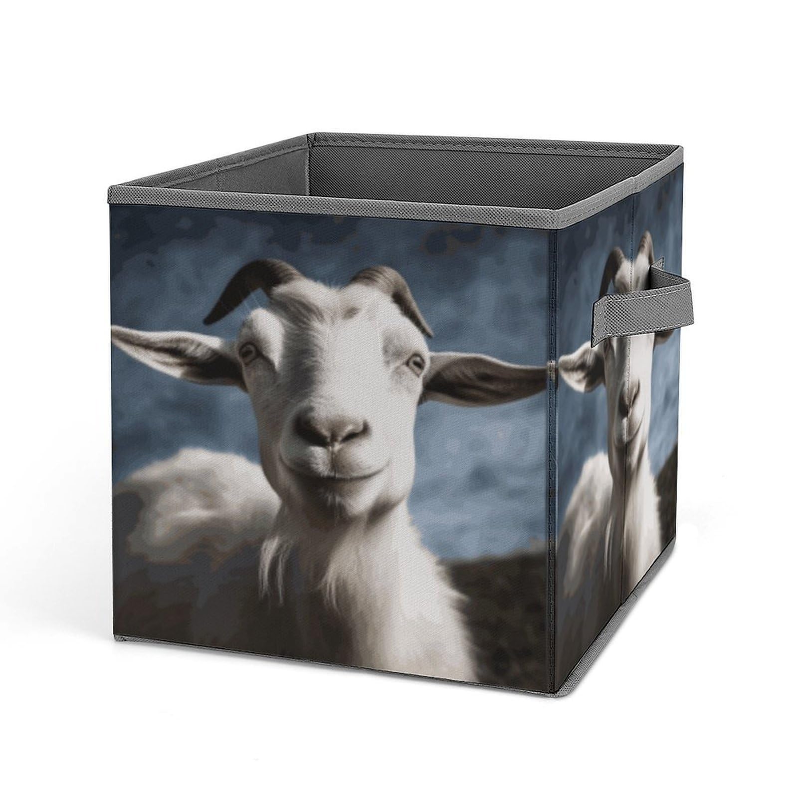 MUSM Goat Foldable Storage Box Collapsible Fabric Organizer Large Capacity Folding Storage Bins with Handles for Home Bedroom Closet 10.6 X 10.6 X 10.6 Inches