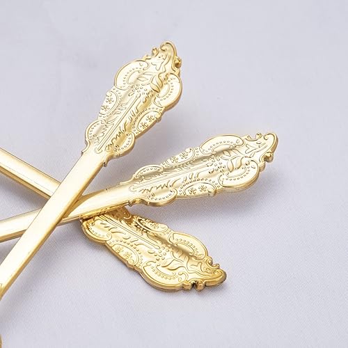 Miniatura 6 de NOCCUR 180 cubiertos de plástico dorado, cubiertos de plástico dorados, 60 tenedores de plástico, 60 cucharas de plástico, 60 cuchillos de plástico,