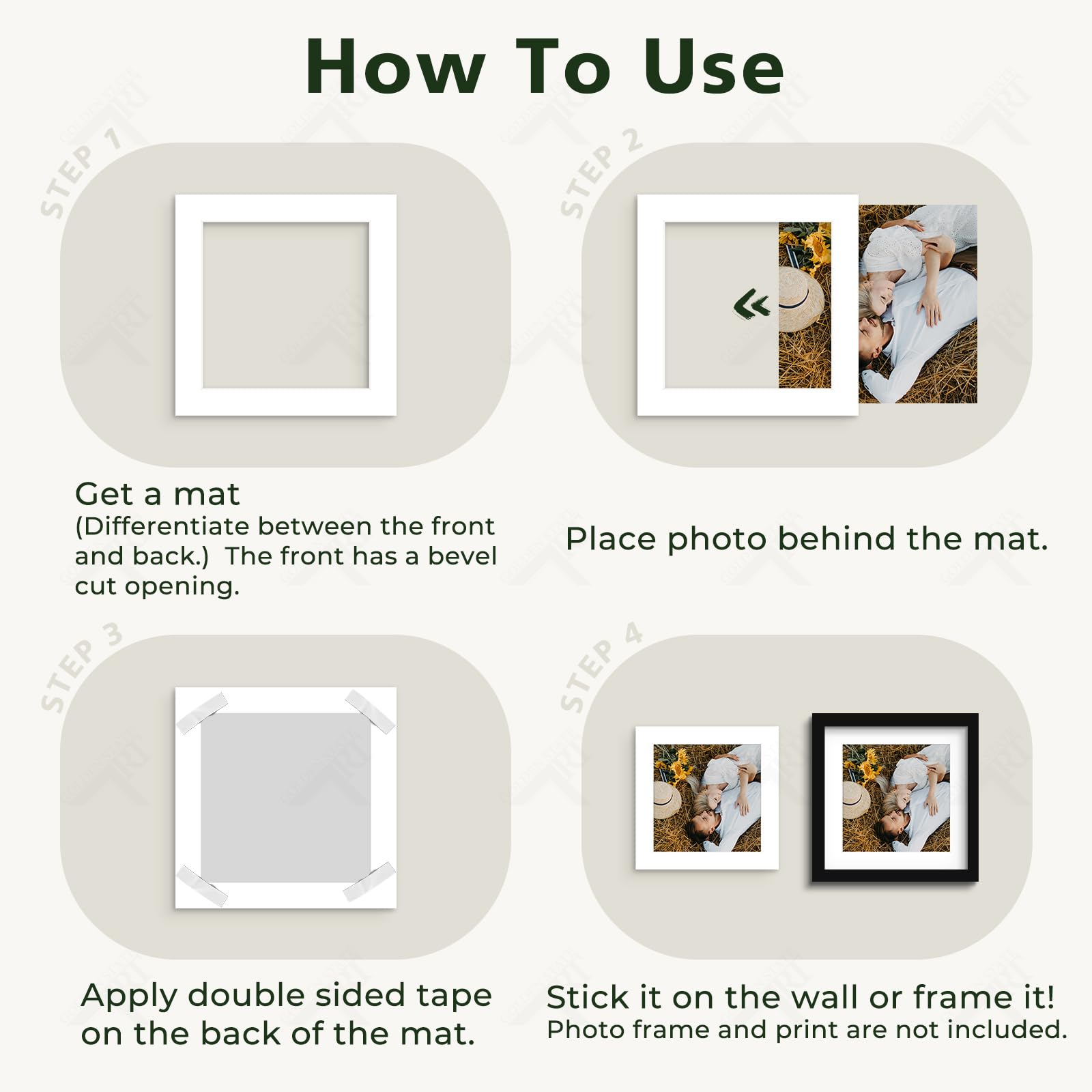 10-Pack Black Square Picture Mats With White Core - Perfect For 6x6 Photos