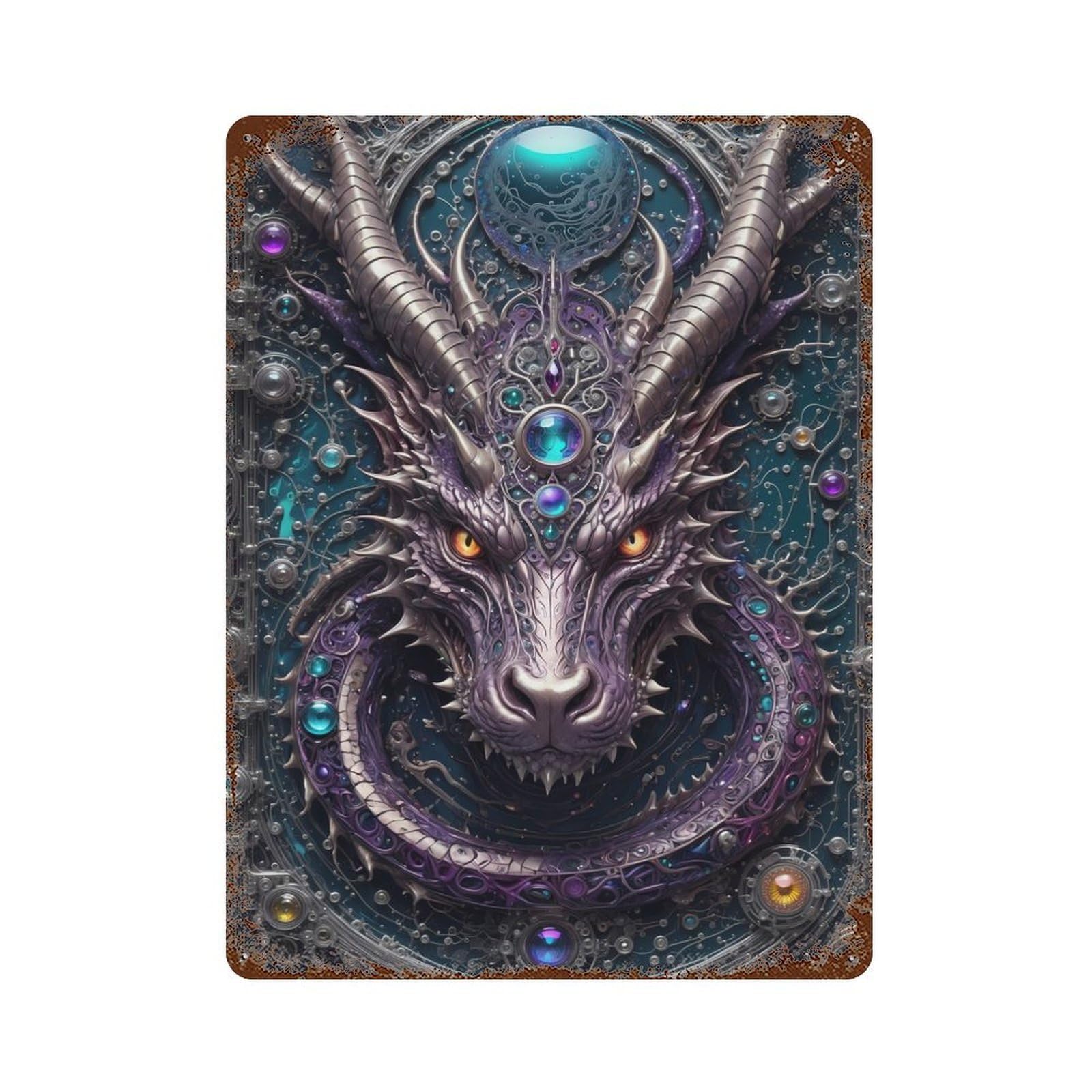 Quantum Dragon Portrait 15.7"x11.8" Rusty Metal Tin Sign, Novelty Wall Decor for Cafe, Home Bar And Lounge Decor